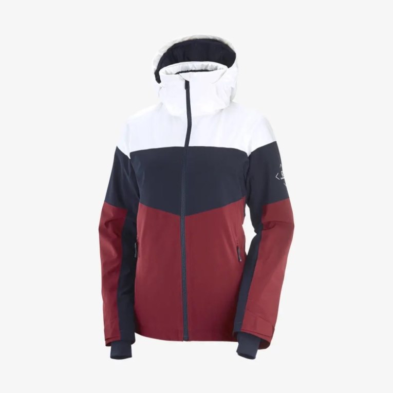 White / Black / Red Salomon Slalom Insulated Hoodie Women's Ski Jackets | PH 83521L